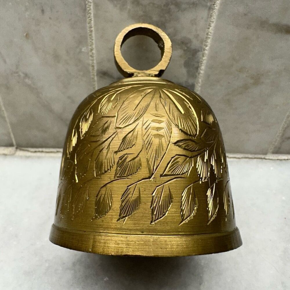 Vintage Bells Of Sarna India Etched Leaves Stamped 523A Decorative Brass Bell OS
